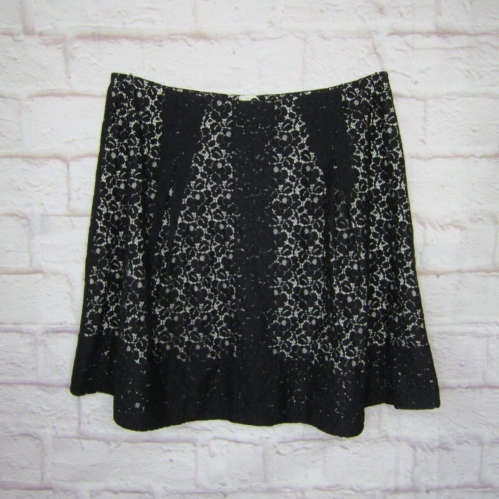 Talbots Size 16W P Petite Black Cream Lace Overlay A-Line MIDI Skirt with Pleats